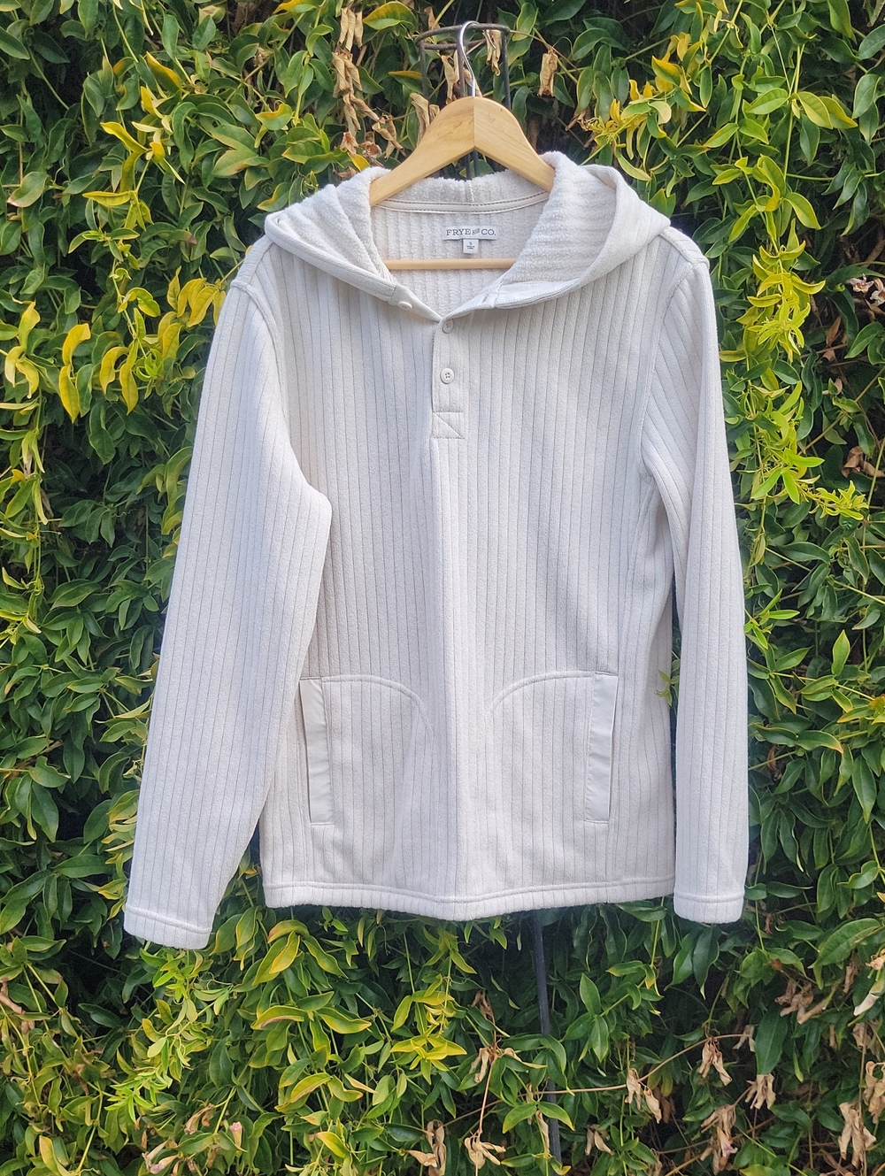 FRYE AND CO. Cream Ribbed Hooded Sweater Pullover S